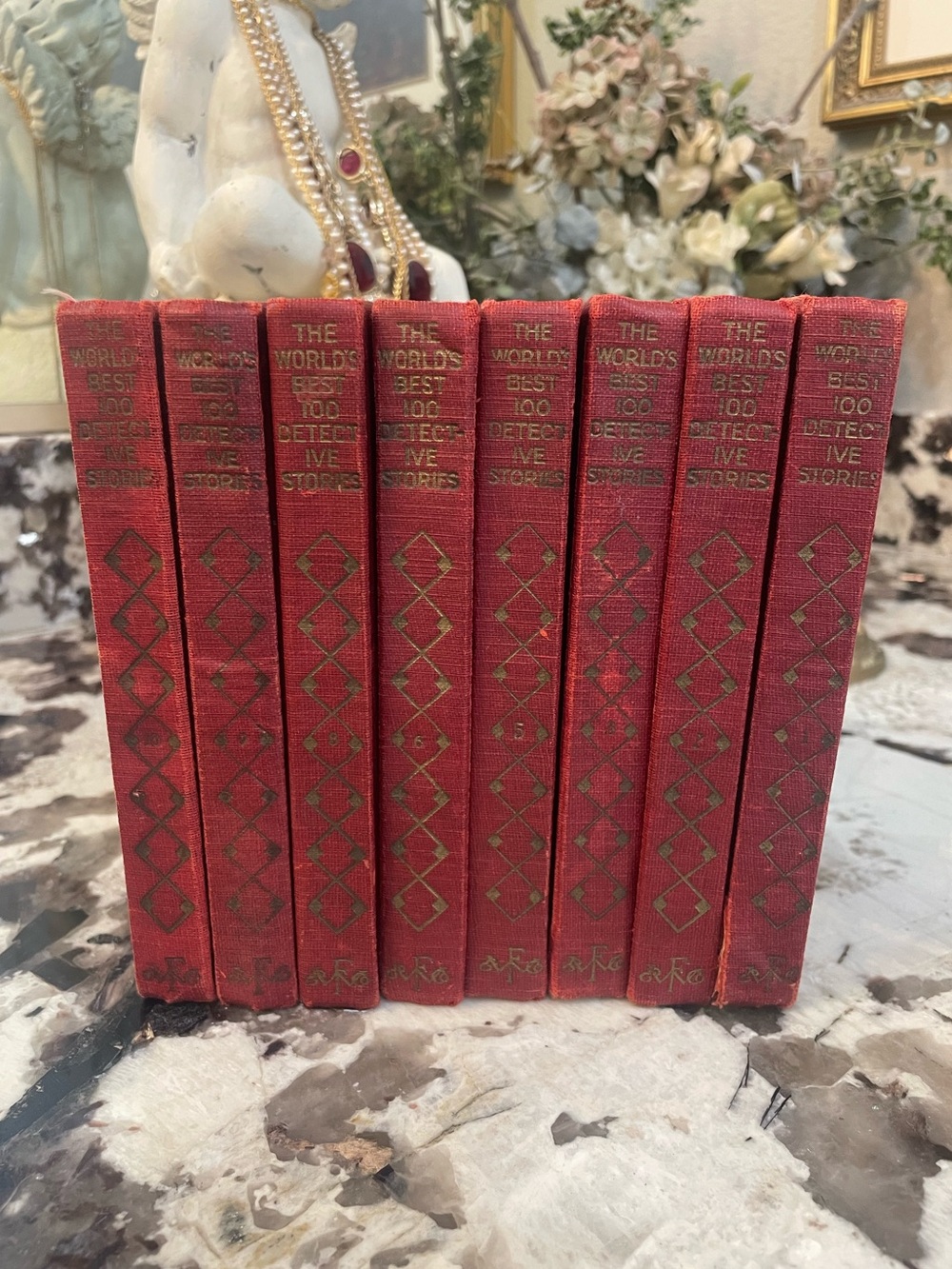 1929 The World's Best Detective Stories Red Decorative Book Set of 8 - Antique